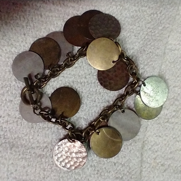 Silvertone goldtone chain toggle coin bracelet - Picture 1 of 2